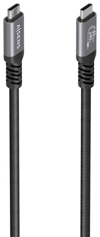 AISENS Cable USB4 Gen3x2 Aluminio 40Gbps 8K@60Hz 5A 48V 240W E-Mark, Tipo USB-C/M-USB-C/M, Negro, 1.0m