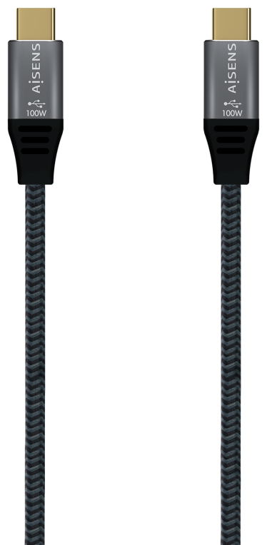 AISENS Cable USB 2.0 Aluminio 5A 100W E-Mark, USB-C/M-USB-C/M, Gris, 1.0M