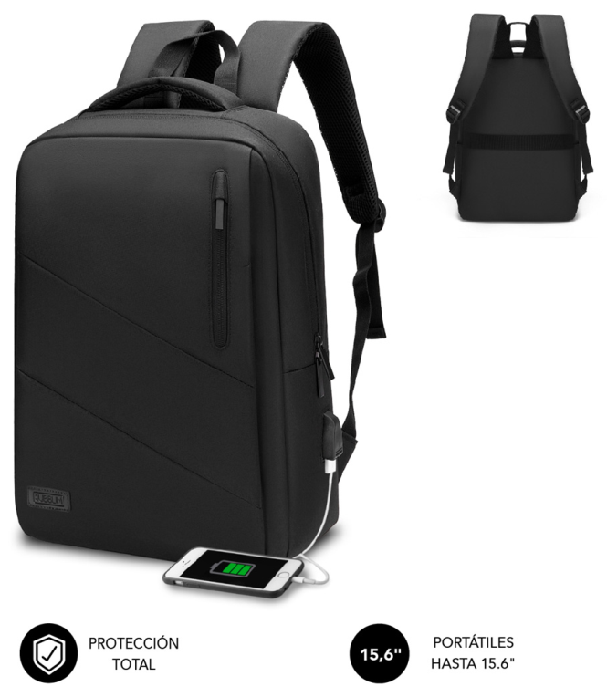 SUBBLIM City Backpack Mochila para portátil 15.6", Poliéster Oxford, Negra