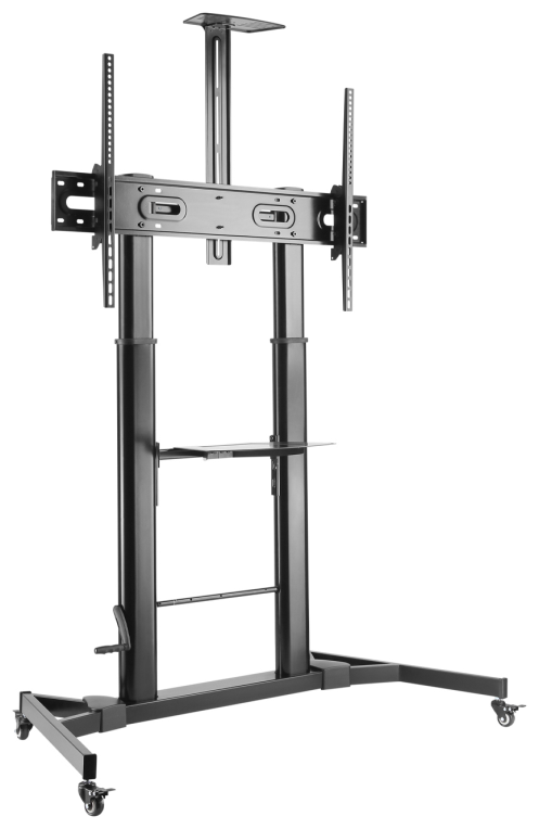 AISENS Soporte de Suelo ECO con Ruedas y Manivela, Bandeja para DVD y Soporte de Cámara para Monitor/TV 100Kg de 60-100, Negro