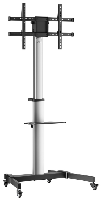 AISENS Floor Stand with Wheel, DVD Tray for Monitor/TV 50Kg from 37-86, Black-Silver