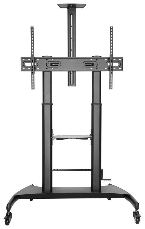 AISENS Soporte de Suelo ECO con Ruedas y Manivela, Bandeja para DVD y Soporte de Cámara para Monitor/TV 100Kg de 60-100, Negro
