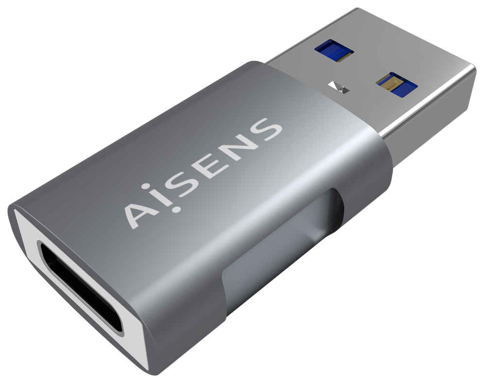 AISENS Mini Adaptador USB 3.2 GEN2 10G 3A, Tipo USB-C/H-A/M, Gris