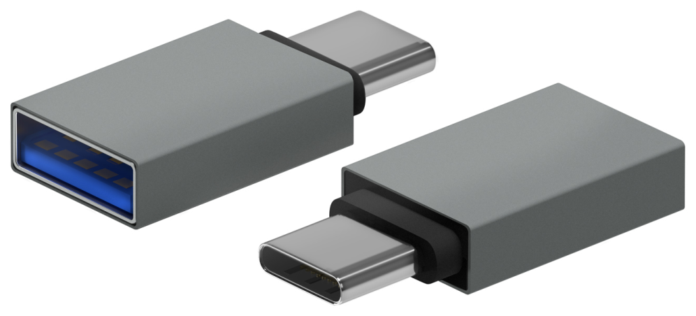 AISENS Mini Adaptador Aluminio USB 3.2 Gen1 3A, Tipo USB-C/M-A/H, Gris