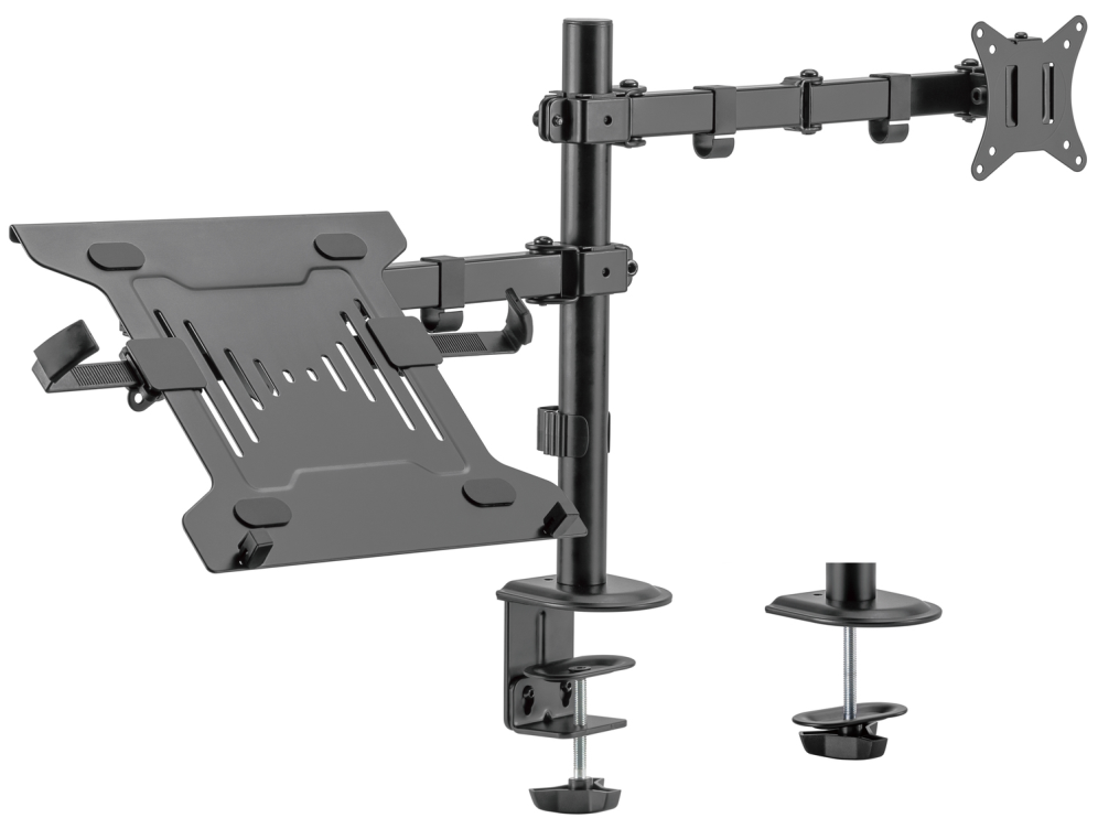 Ewent EW1519 soporte para ordenador portátil Soporte de mesa con estante para ordenador portátil y brazo para monitor Negro 39,6 cm (15.6")