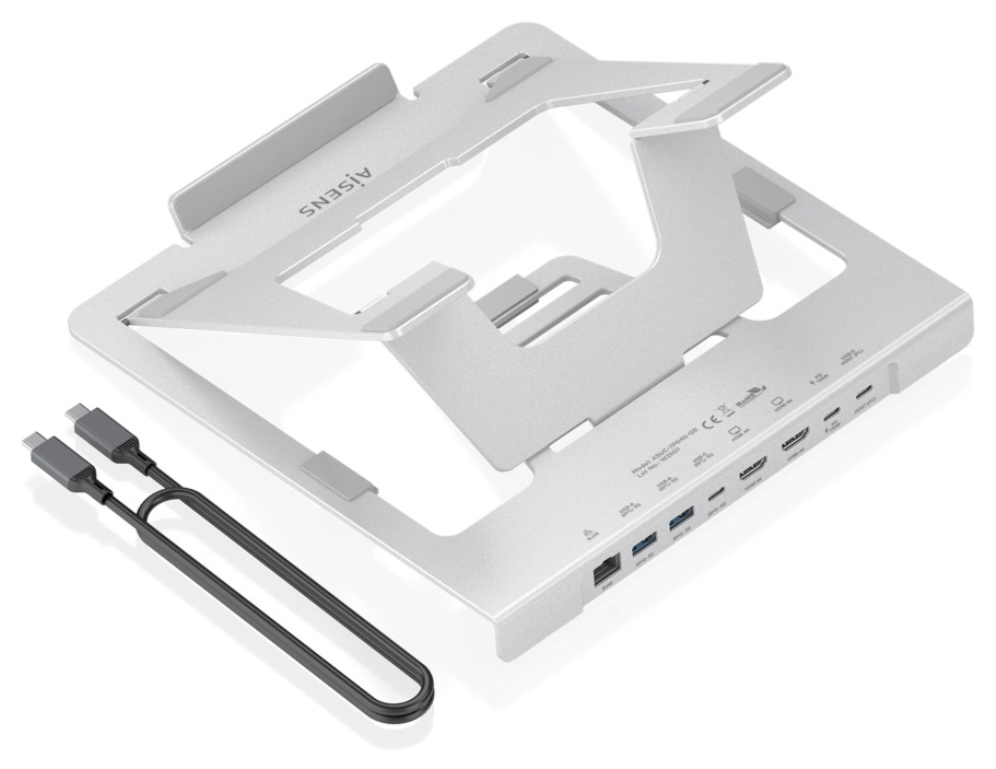 AISENS Soporte de Sobremesa Ajustable para Portatil / Tablet con USB-C Docking 7 en 1, Gris
