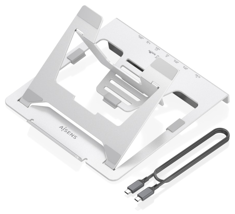 AISENS Soporte de Sobremesa Ajustable para Portatil / Tablet con USB-C Docking 7 en 1, Gris