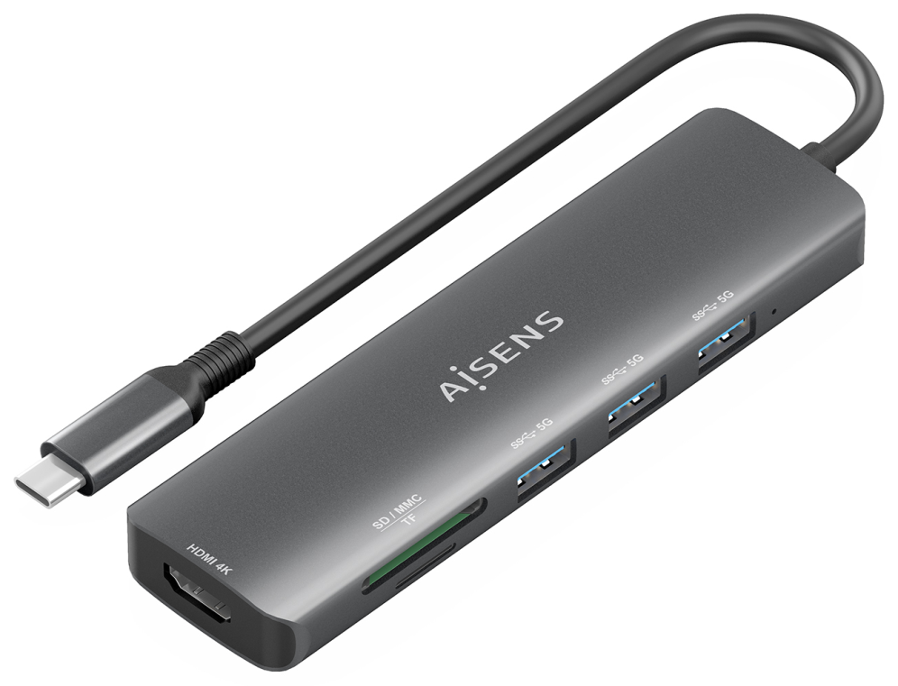 AISENS ASUC-6P024-GR base para portátil y replicador de puertos Alámbrico USB 3.2 Gen 1 (3.1 Gen 1) Type-C