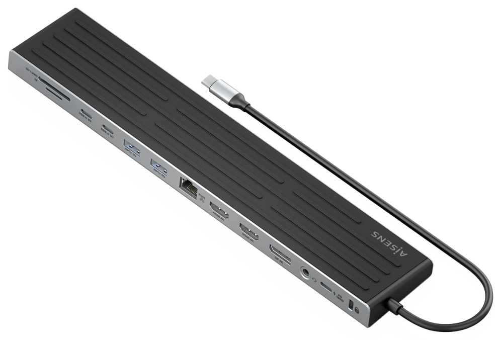 AISENS USB-C Dock 13 en 1, USB-C A 2xHDMI, 1xDisplayPort, 1xRJ45, 3xUSB-A, 2xUSB-C, 1xUSB-C PD, 1xSD, 1xMicro SD, 1xAudio, 1xRanura Kensington, 30cm