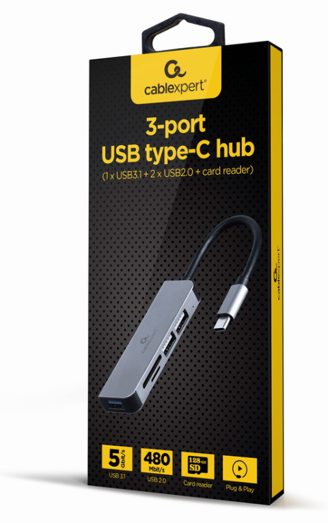 Gembird UHB-CM-CRU3P1U2P2-01 base para portátil y replicador de puertos Alámbrico USB 3.2 Gen 1 (3.1 Gen 1) Type-A Plata