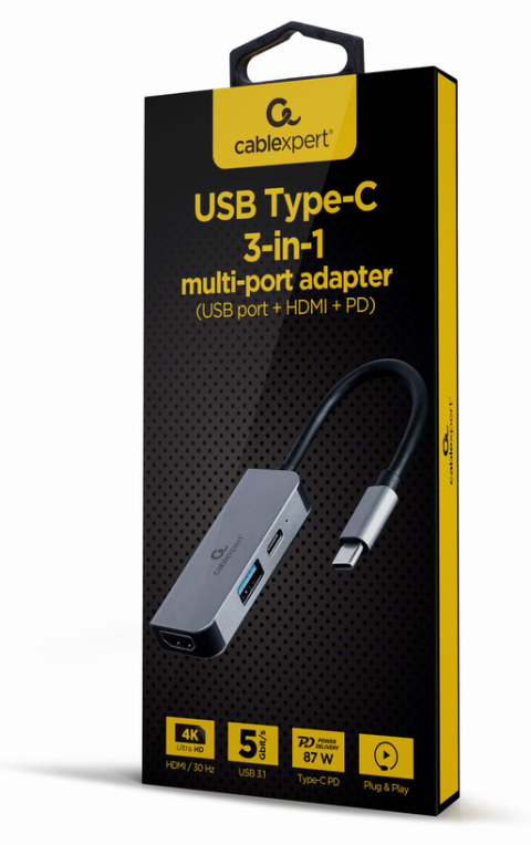 Gembird A-CM-COMBO3-02 base para portátil y replicador de puertos Alámbrico USB 3.2 Gen 1 (3.1 Gen 1) Type-C Plata