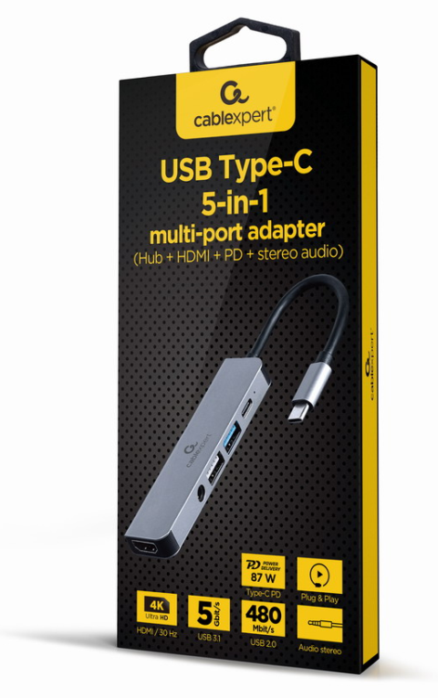 Gembird A-CM-COMBO5-02 base para portátil y replicador de puertos Alámbrico USB 3.2 Gen 1 (3.1 Gen 1) Type-C Plata