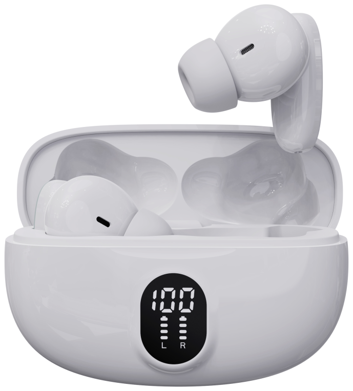 Denver TWE-57W auricular y casco Auriculares True Wireless Stereo (TWS) Clip de oreja Llamadas/Música USB Tipo C Bluetooth Base de carga Blanco