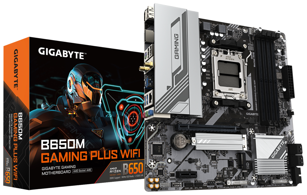 GIGABYTE B650M GAMING PLUS WIFI Placa base - Procesadores AMD Ryzen 9000, VRM de 5+2+2 fases, hasta 8000 MHz DDR5, 2xPCIe 4.0 M.2, LAN 2.5GbE, WIFI 6E, USB 3.2 Gen 1