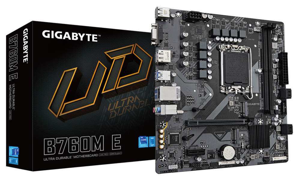GIGABYTE B760M E Placa base - Compatible con procesadores Intel Core 14ª generación, VRM de 6+1+1 fases, hasta 7200 MHz DDR5 (OC), 2xPCIe 4.0 M.2, LAN 1 GbE, USB 3.2 Gen 1