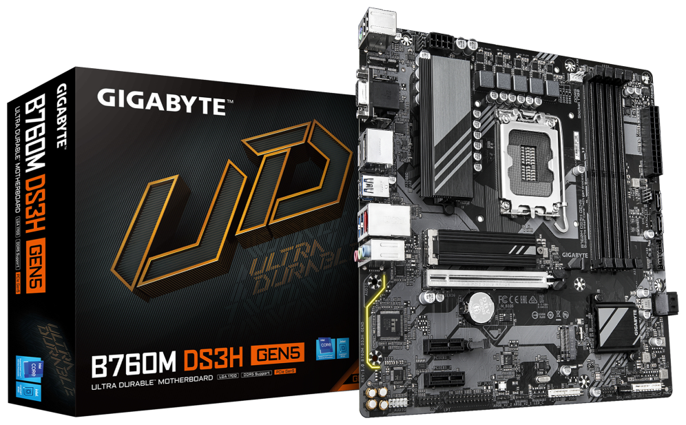 GIGABYTE B760M DS3H GEN5 Placa Base – Compatible con CPUs Intel Core 14ª generación, VRM digital de 6+2+1 fases, hasta 5600 MHz DDR5, 2 x M.2 PCIe 4.0, LAN 2.5GbE, USB 3.2 Gen2