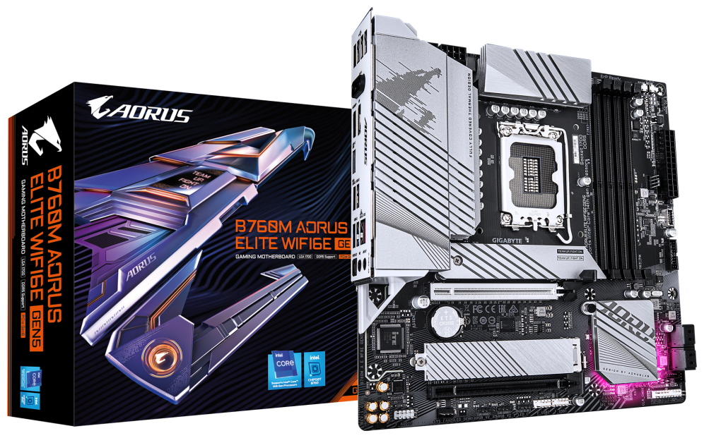 GIGABYTE B760M AORUS ELITE WIFI6E GEN5 Placa Base – Compatible con procesadores Intel Core 14ª generación, VRM digital de 12+1+1 fases, hasta 5600 MHz DDR5, 2 x M.2 PCIe 4.0, Wi-Fi 6E, LAN 2.5 GbE, USB 3.2 Gen 2x2