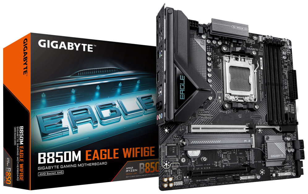 GIGABYTE B850M EAGLE WIFI6E Placa Base - Procesadores AMD Ryzen Serie 9000, VRM digital de 8+2+2 fases, hasta 8200MHz DDR5 (OC), 1xPCIe 5.0 + 1xPCIe 4.0 M.2, Wi-Fi 6E, LAN 2.5GbE, USB 3.2 Gen 2