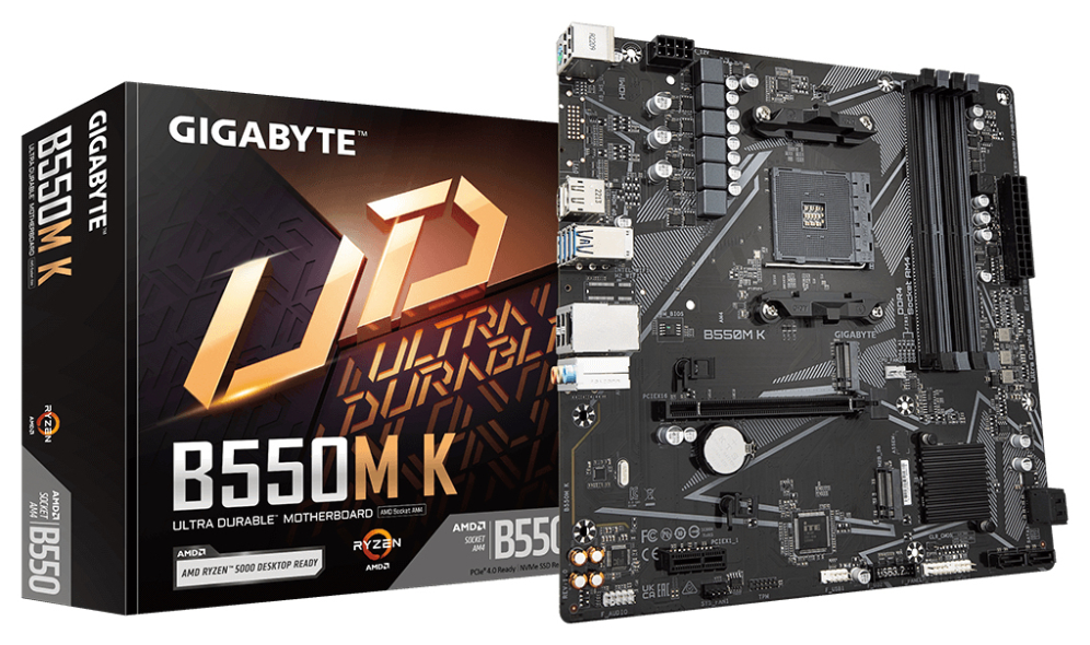 GIGABYTE B550M K Placa base - Procesadores AMD Ryzen 5000, hasta 4733 MHz DDR4, 1xPCIe 4.0 + 1xPCIe 3.0 M.2, LAN 1GbE, USB 3.2 Gen 1