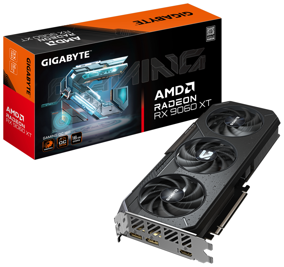 GIGABYTE Radeon RX 9060 XT GAMING OC 16G Tarjeta Gráfica - 16GB GDDR6, 128bit, PCI-E 5.0, 3320 MHz Frecuencia del núcleo, 2 x DisplayPort, 1 x HDMI, GV-R9060XTGAMING OC-16GD