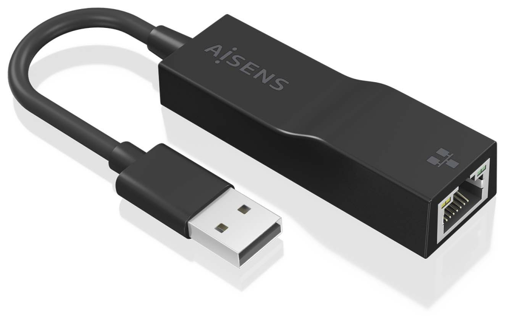 AISENS Conversor USB 3.0 a Ethernet Gigabit 10/100/1000 Mbps, Negro, 15 cm