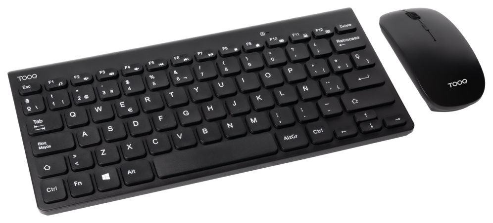 TooQ Teclado compacto + Ratón slim inalámbrico, Negro
