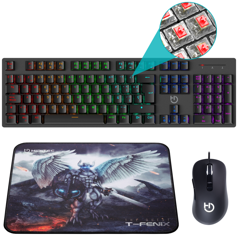 Hiditec Teclado Mecánico GK400 + Ratón Gaming Blitz + Alfombrilla T-Fenix