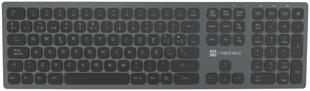 NATEC NKL-1830 teclado Universal RF Wireless + Bluetooth QWERTY Español Negro, Gris