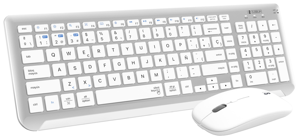 SUBBLIM Teclado con Ratón Bluetooth + 2.4G Combo Dual Prestige Extendido Plata/Blanco
