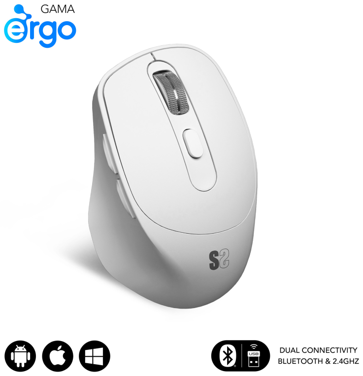 SUBBLIM RATON OPTICO DUAL COMFORT ERGO DUAL BATERIA BLANCO ratón Universal mano derecha Bluetooth + USB Type-A Óptico 2400 DPI
