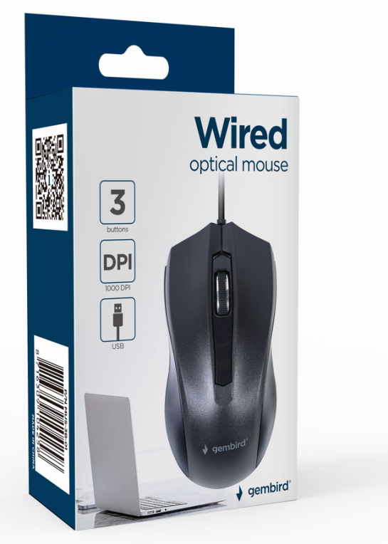 Gembird MUS-3B-01 ratón Oficina Ambidextro USB tipo A Óptico 1000 DPI