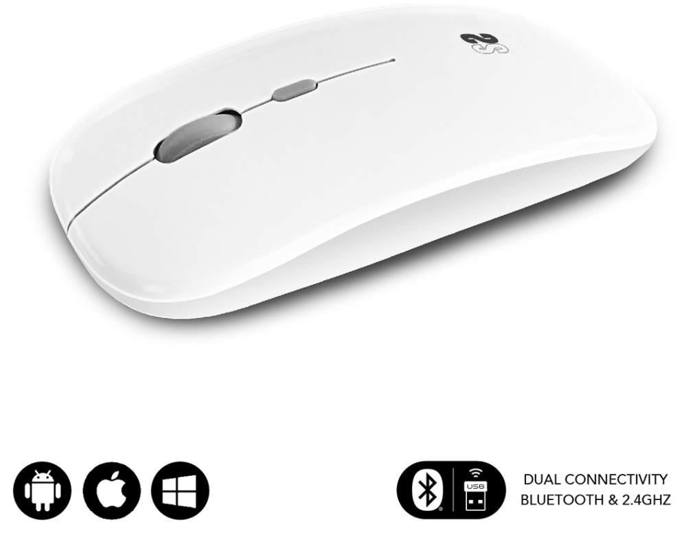 SUBBLIM Ratón Óptico Inalámbrico 2.4G y Bluetooth Dual Flat Mouse Recargable Blanco