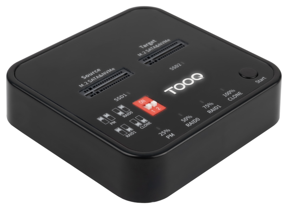 TooQ Docking Station USB-C 3.2 Gen 2 Dual Bay para SSD M.2 NGFF/NVMe Clonador, Negro