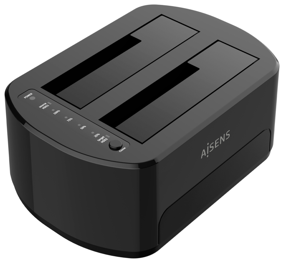 AISENS Estacion de Docking de Doble Bahia ASDS-D03B SATA 2.5/3.5 a USB 3.0/3.1 Gen1, Clone, Negra