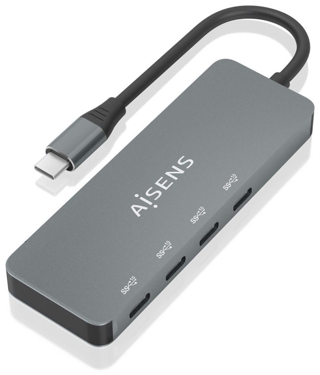 AISENS Hub USB 3.2 Gen2 10G USB-C, USB-C/M-4xUSB-C/H, Gris, 15cm