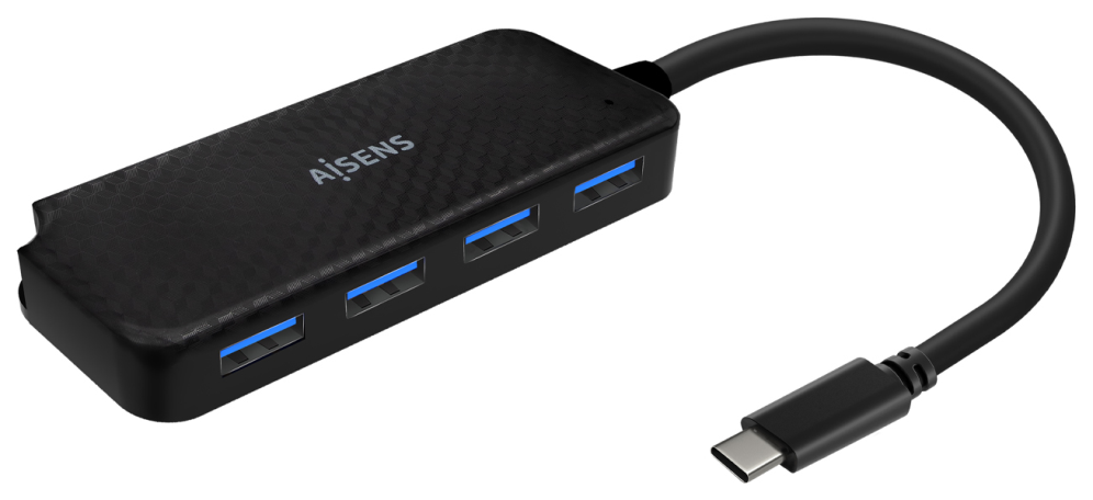 AISENS Hub USB 3.1 USB-C, USB-C/M-4x Tipo A/H, Negro, 15cm