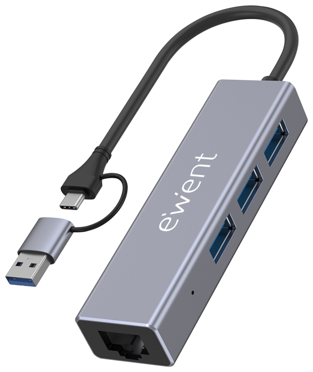Ewent EW1159 hub de interfaz USB 3.2 Gen 1 (3.1 Gen 1) Type-A + Type-C 5000 Mbit/s Gris