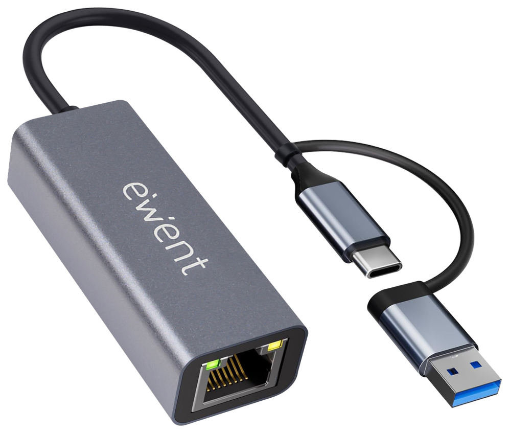 Ewent EW9819 hub de interfaz USB 3.2 Gen 1 (3.1 Gen 1) Type-A + Type-C 1000 Mbit/s Gris