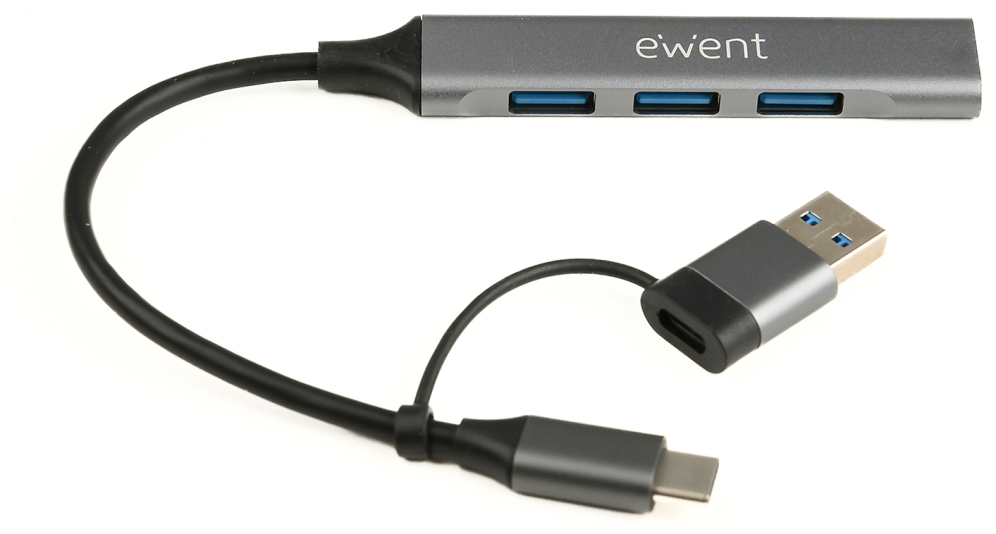Ewent EW1154 hub de interfaz USB 3.2 Gen 1 (3.1 Gen 1) Type-A + Type-C Gris
