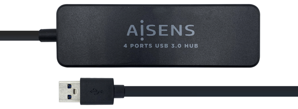 AISENS Hub USB 3.0, Tipo A/M - 4 x Tipo A/H, Negro, 30 cm