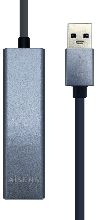 AISENS Conversor USB 3.0 a ethernet gigabit 10/100/1000 Mbps + Hub 3 x USB 3.0, Gris, 15 cm