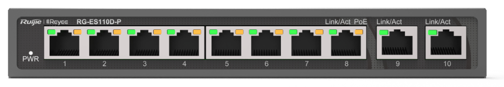 Ruijie Networks RG-ES110D-P switch No administrado Fast Ethernet (10/100) Energía sobre Ethernet (PoE) Negro