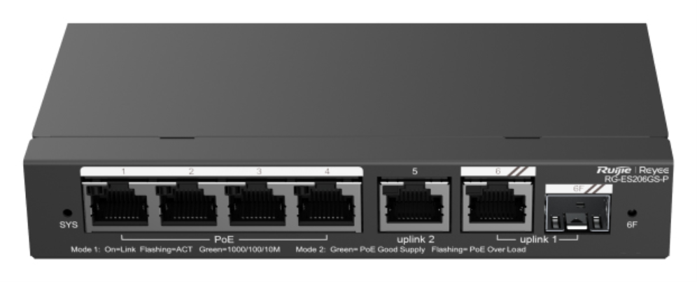 Ruijie Networks RG-ES206GS-P switch Gestionado L2 Gigabit Ethernet (10/100/1000) Energía sobre Ethernet (PoE) Negro
