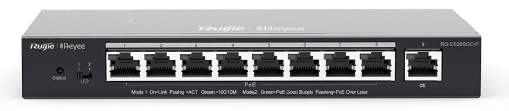 Ruijie Networks RG-ES209GC-P switch Gestionado Gigabit Ethernet (10/100/1000) Energía sobre Ethernet (PoE) Negro