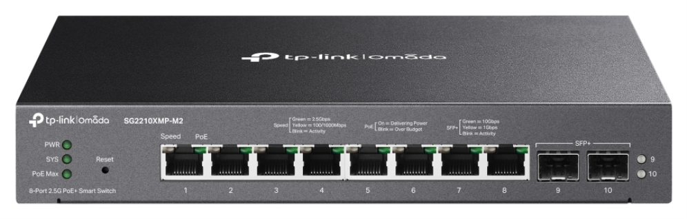 TP-Link Omada SG2210XMP-M2 switch Gestionado L2/L2+ 2.5G Ethernet (100/1000/2500) Energía sobre Ethernet (PoE) Montaje en pared/escritorio Negro