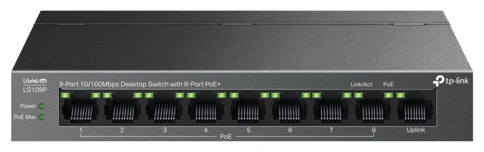TP-Link LiteWave LS109P switch No administrado Fast Ethernet (10/100) Energía sobre Ethernet (PoE) Negro