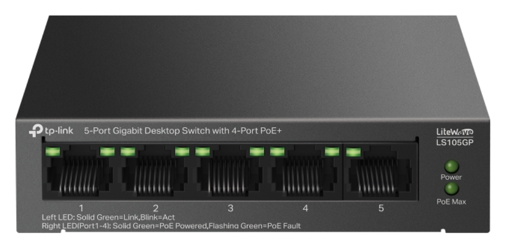 TP-Link LiteWave LS105GP switch No administrado Gigabit Ethernet (10/100/1000) Energía sobre Ethernet (PoE) Negro