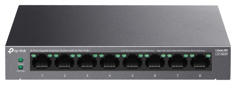 TP-Link LiteWave LS108GP switch No administrado Gigabit Ethernet (10/100/1000) Energía sobre Ethernet (PoE) Negro
