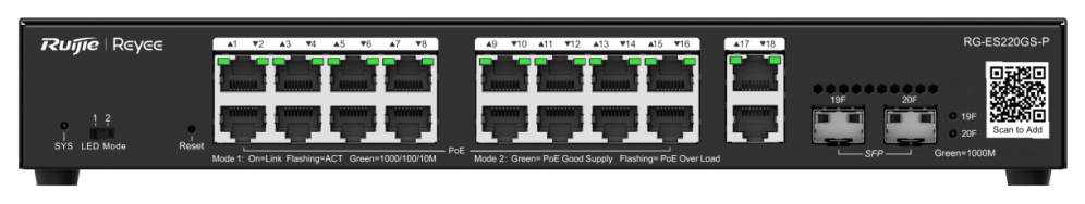 Ruijie Networks RG-ES220GS-P switch Gestionado L2 Gigabit Ethernet (10/100/1000) Energía sobre Ethernet (PoE) Negro