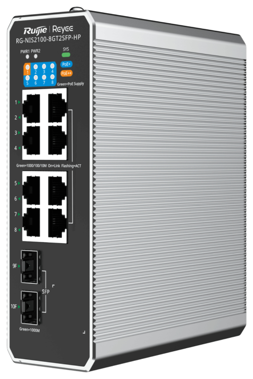 Ruijie Networks RG-NIS2100 Gestionado L2 Gigabit Ethernet (10/100/1000) Energía sobre Ethernet (PoE) Negro, Acero inoxidable